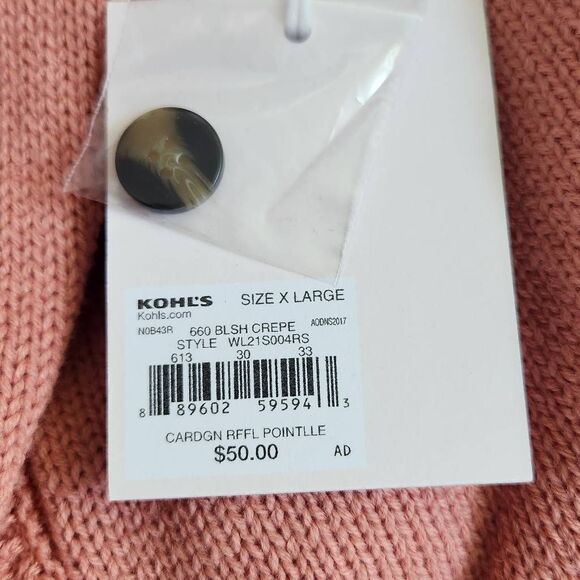 Lauren Conrad Pink Ruffle Pointelle Cardigan NWT Size XL Pink Cardigan - Picture 9 of 11